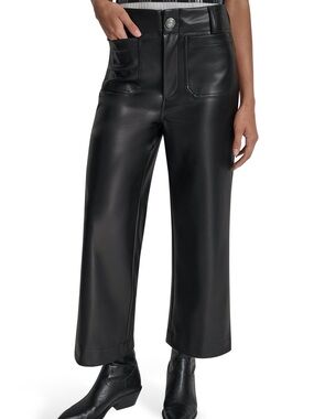 NWT DKNY Jeans Faux Leather Wide Leg Crop Pants Black Size 12 Matching Set
